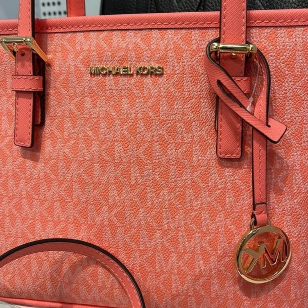 Michael Kors Jet Set Travel XS Carryall Tote Top Zip Tote Grapefruit - Picture 13 of 16